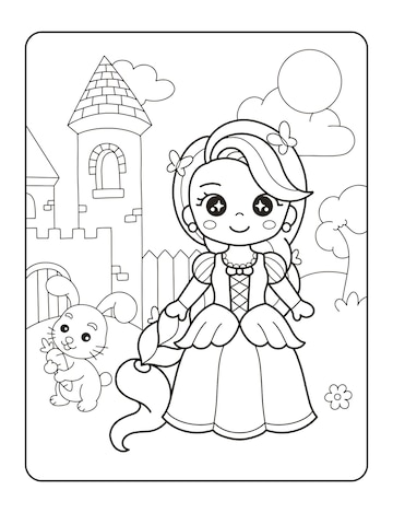 Desenho de princesa linda com macieira para colorir para imprimir