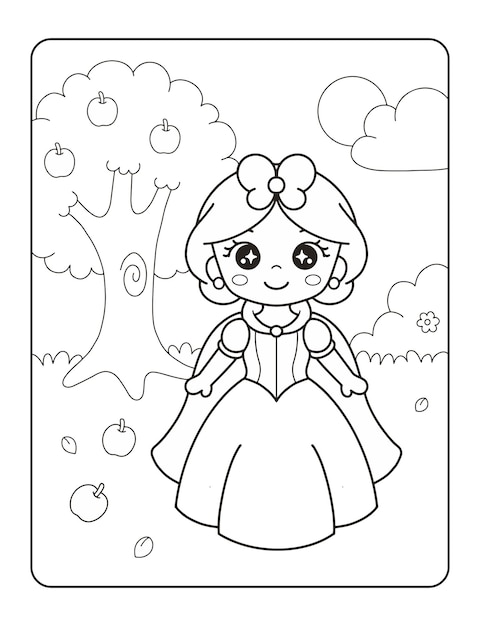 desenho de princesa linda com macieira para colorir para imprimir