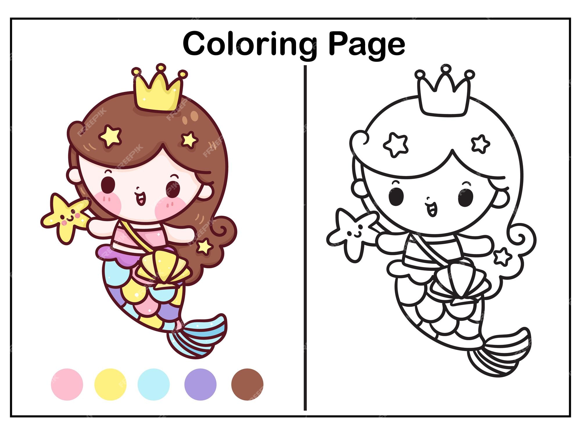 página para colorir desenho animado princesa lindas listras kawaii