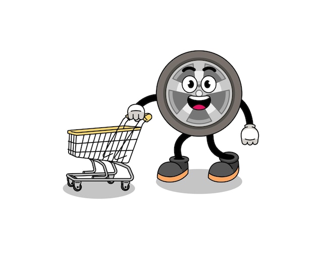 Desenho de roda de carro segurando um carrinho de compras