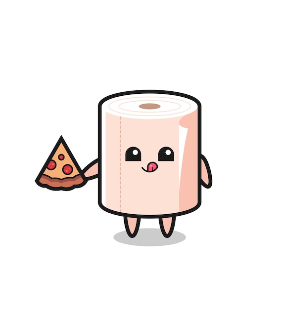 Desenho de rolo de tecido fofo comendo pizza design fofo