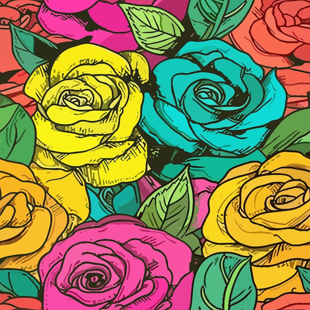 Desenho de rosas coloridas sem costura