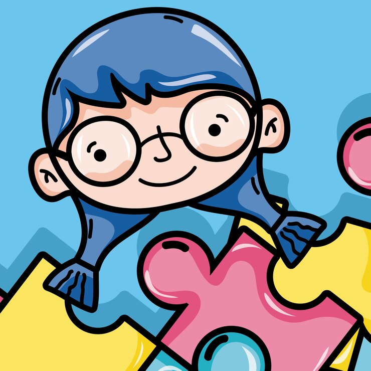Vetor desenho de rosto de menina bonita sobre quebra-cabeças fundo ilustração vetorial design gráfico