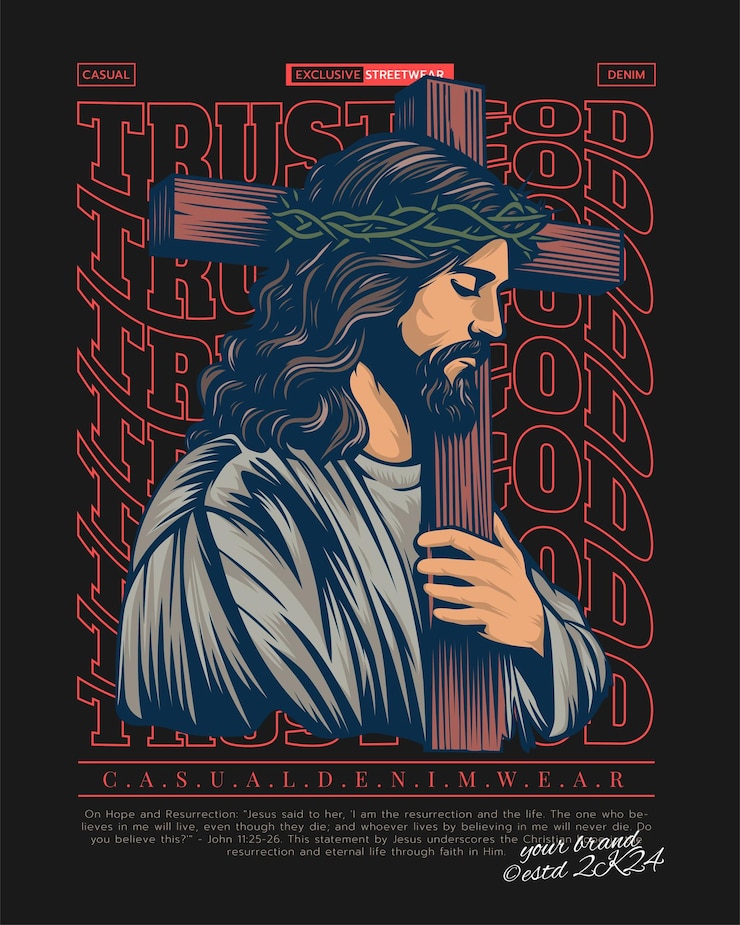 Vetor desenho de roupa de rua cristã para impressão de camiseta