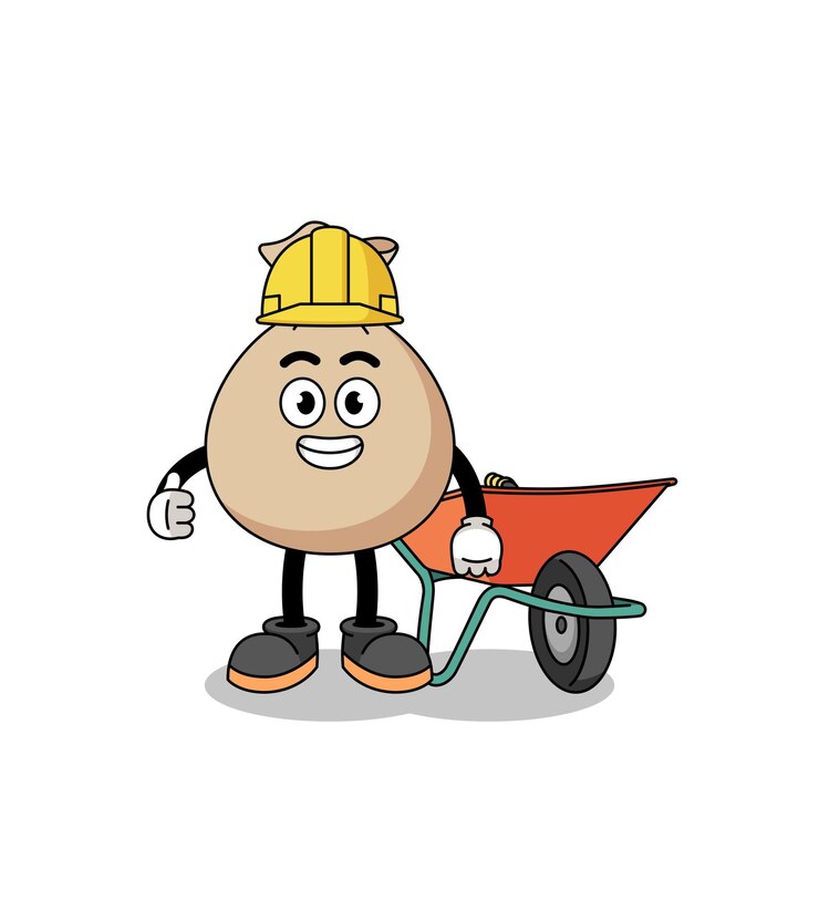 Vetor desenho de saco de dinheiro como design de personagem contratado