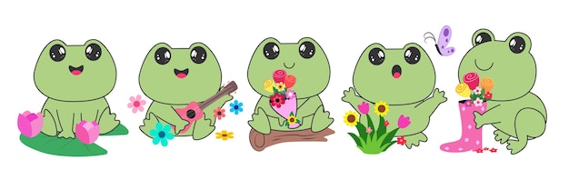 Desenho de sapo clipart online Cute personagem de sapo verde sentado em madeira de folha tocando guitarra