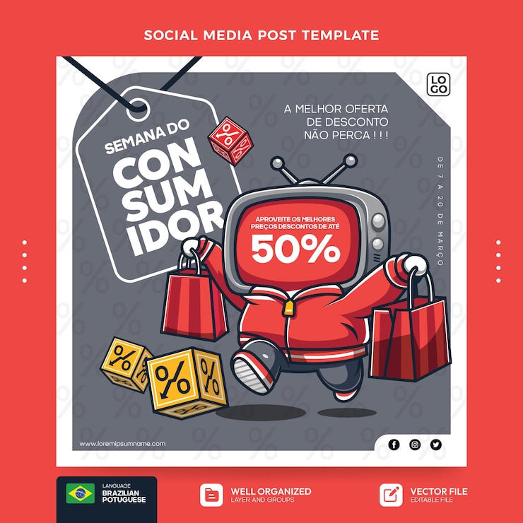 Vetor desenho de saudação da semana do consumidor para campanha de marketing no brasil