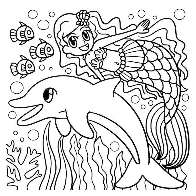 desenho de sereia nadadora para colorir para crianças 7819091 Vetor no  Vecteezy