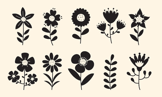 Desenho de silhueta de flores e plantas