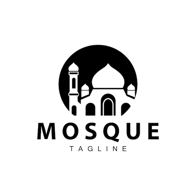 Desenho de silhueta preta de local de culto islâmico modelo de logotipo de mesquita minimalista moderna simples