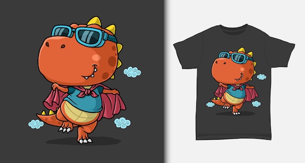 Vetor desenho de super-herói de dinossauro com design de camiseta