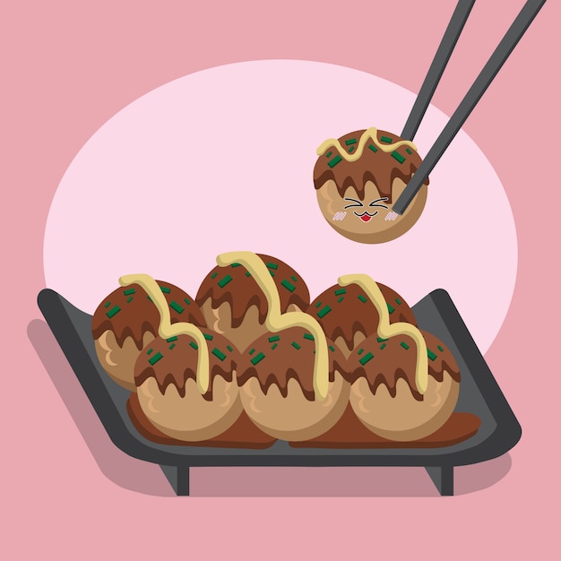 Desenho de takoyaki japonês