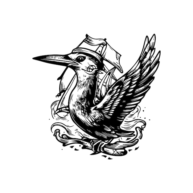 Vetor desenho de tatuagem de pássaro ilustração desenhada à mão