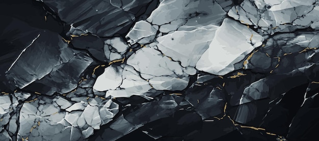 Desenho de textura de mármore preto superfície de mármore escuro linhas douradas curvas desenho de fundo panorâmico abstrato ilustração vetorial