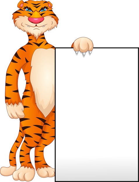 Desenho de tigre fofo com sinal em branco