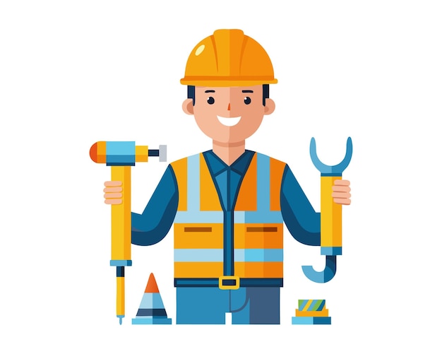 Desenho de trabalhador de construção plano e minimalista isolado em fundo branco