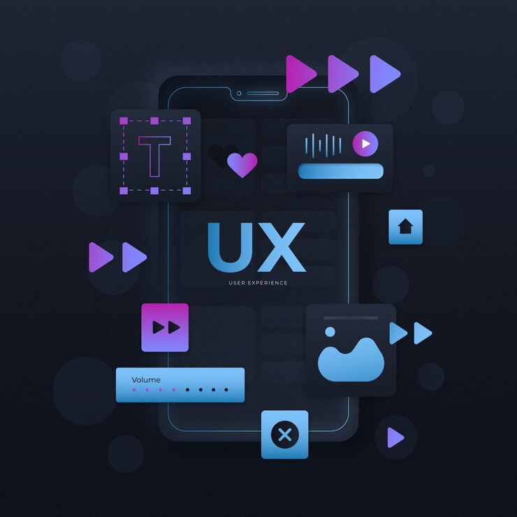 Vetor desenho de ui/ux móvel gradiente