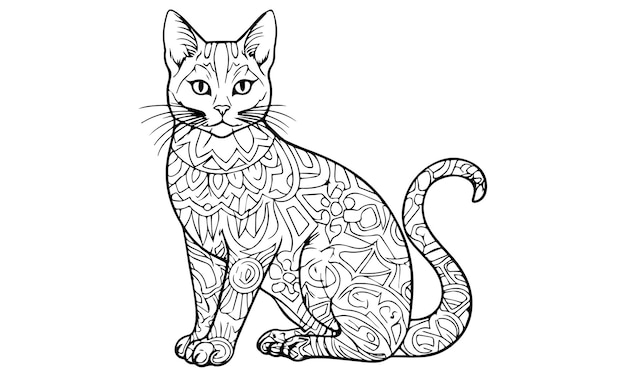 Desenho em preto e branco de um grupo de gatos para colorir e