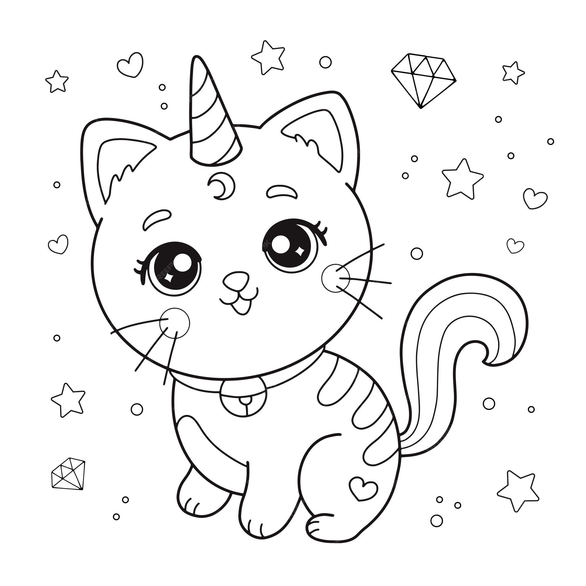 Gatinho fofo kawaii para colorir - Imprimir Desenhos