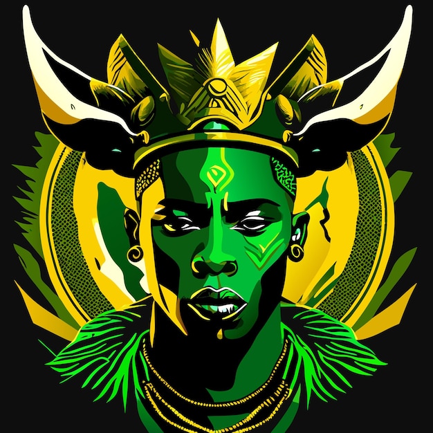 Desenho de um homem africano retrato com uma coroa feita com um verde floral de palma