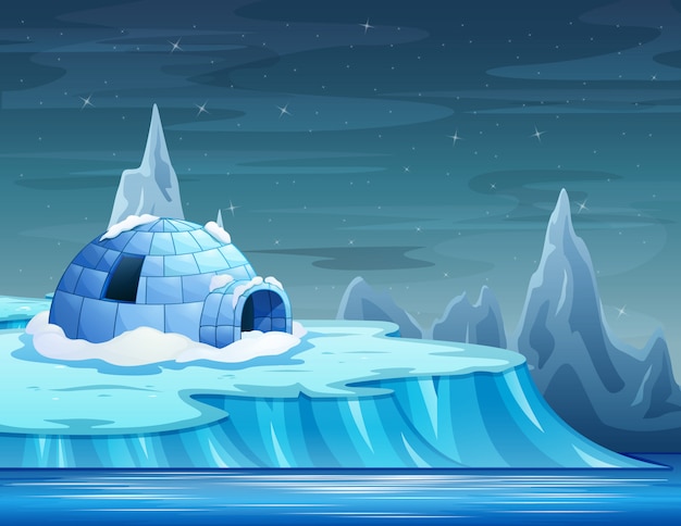 Vetor desenho de um iceberg com um iglu