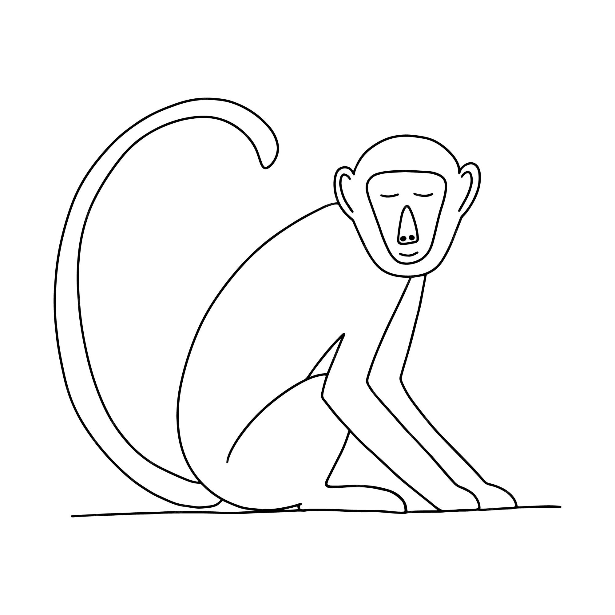 Desenho de um macaco bonito sentado ilustração vetorial macaco desenhado à  mão para colorir