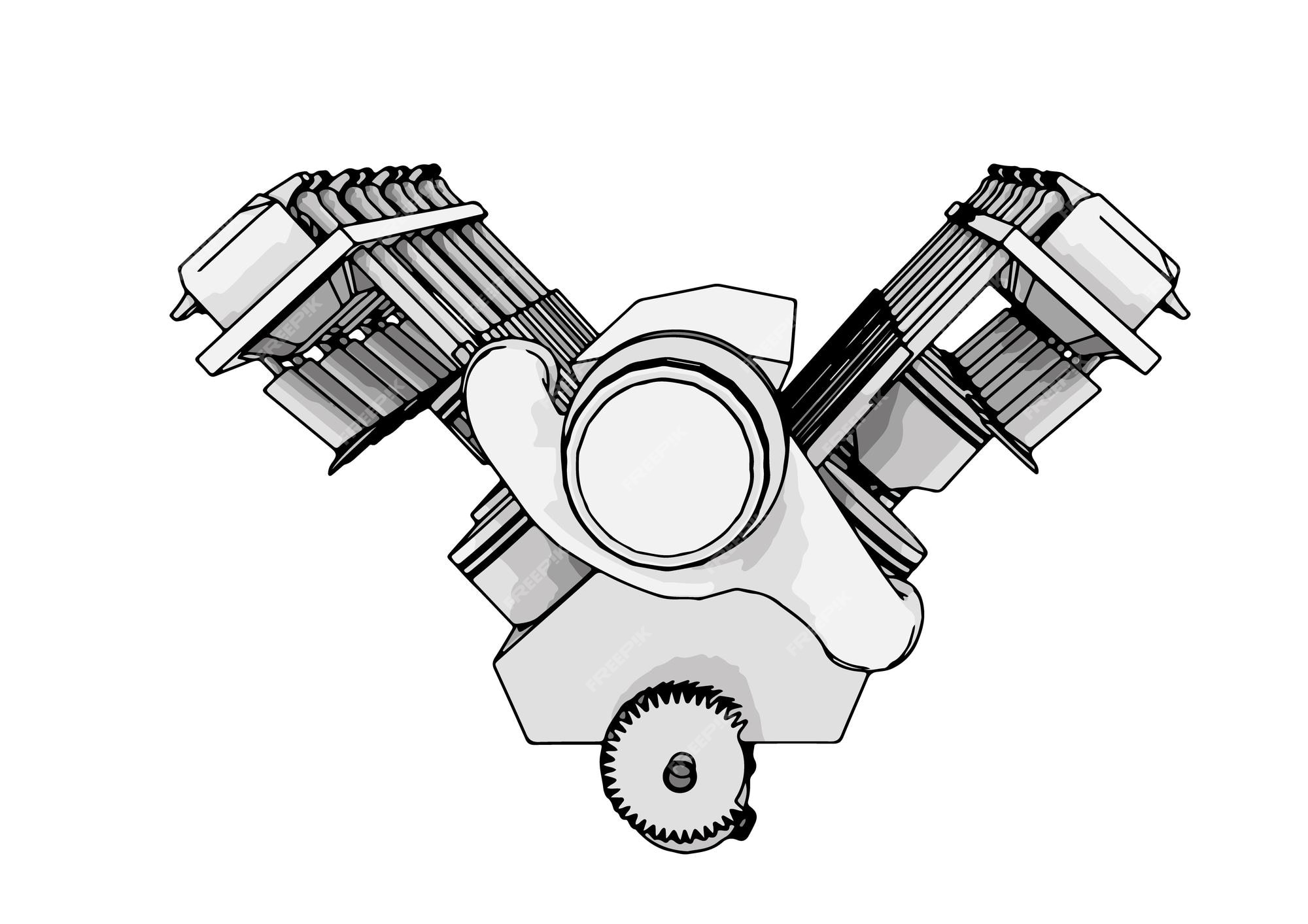 Desenho de um motor de combustão interna em um vetor de fundo branco