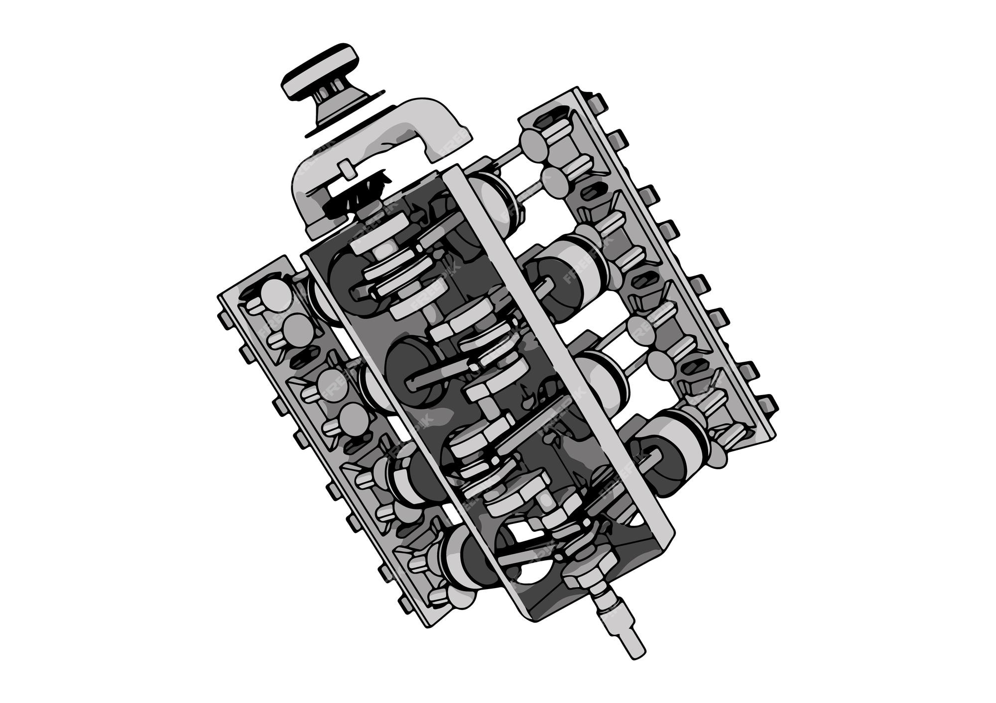 Desenho de um motor de combustão interna em um vetor de fundo branco