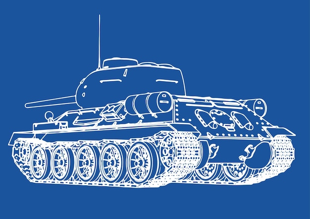 Desenho de um tanque em um fundo azulvectorx9xA