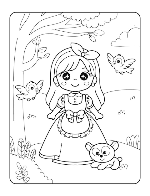 desenho de uma linda princesa no jardim para colorir