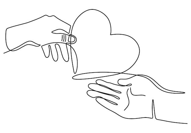 Desenho de uma linha de crianças dando amor em forma de coração