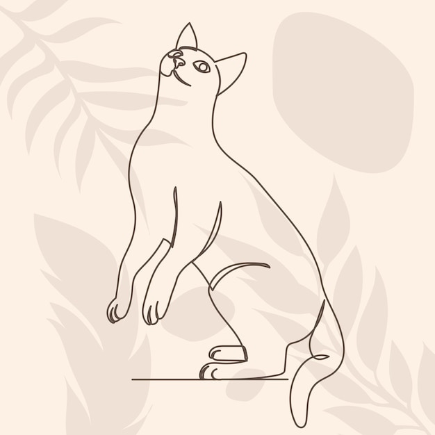 Vetor desenho de uma linha de gato, em um fundo abstrato, esboço, vetor