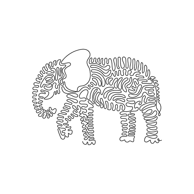 Desenho de uma linha encaracolado único de arte abstrata de elefante fofo desenho de linha contínua ilustração em vetor de design gráfico de animal doméstico amigável para ícone símbolo logotipo da empresa cartaz decoração da parede