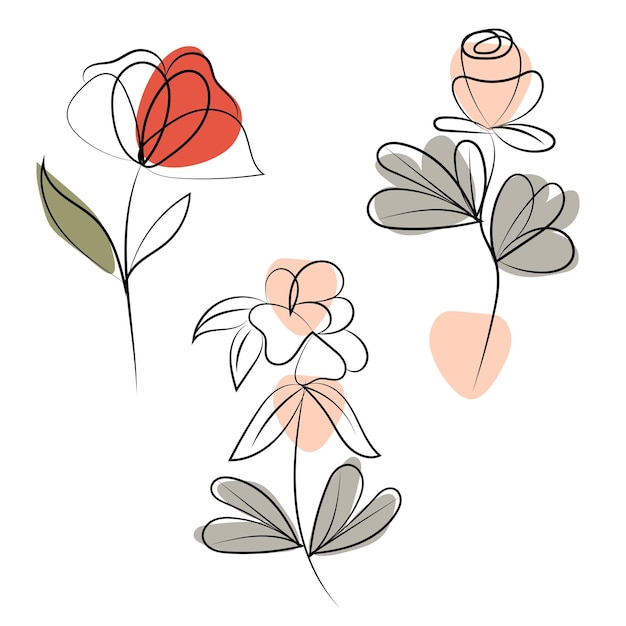 Vetor desenho de uma linha ilustração minimalista de flores em estilo de linha de arte