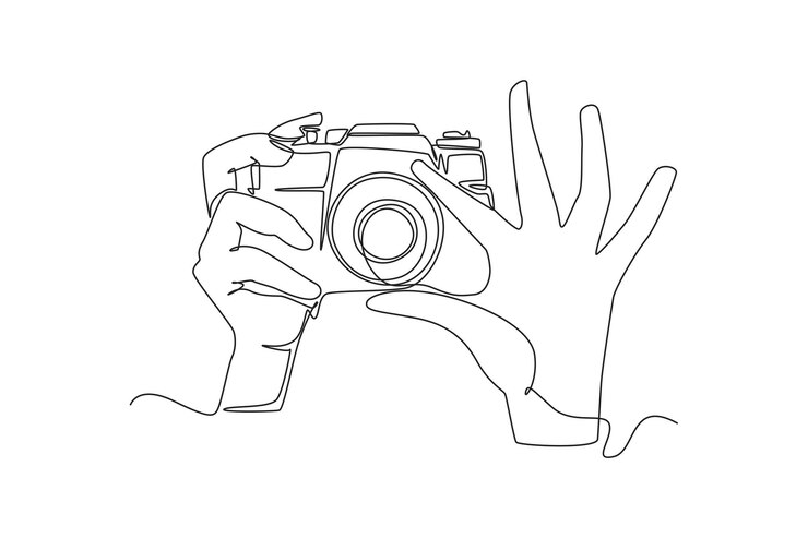 Vetor desenho de uma linha única fotógrafo com câmera conceito do dia mundial da fotografia desenho de linha contínua ilustração gráfica vetorial