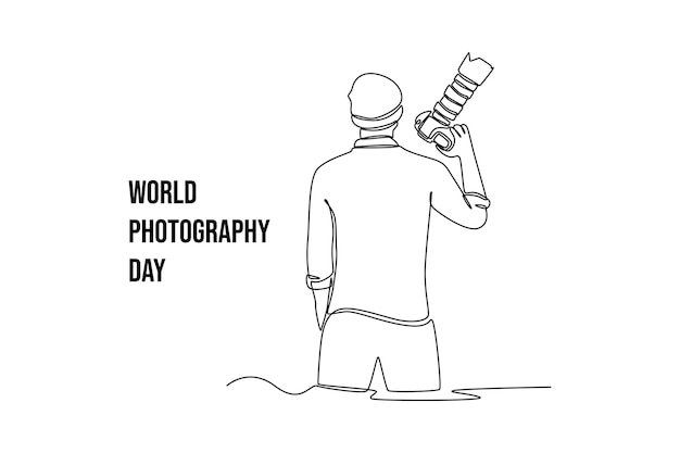 Desenho de uma linha única fotógrafo com câmera conceito do dia mundial da fotografia desenho de linha contínua ilustração gráfica vetorial