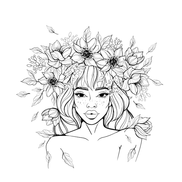 desenho de uma menina com flores