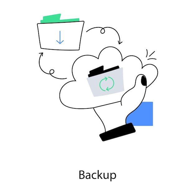 Vetor desenho de uma pessoa segurando uma pasta com um documento que diz backup.