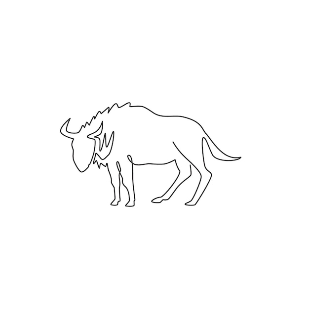 Desenho de uma única linha de gnu arrojado para o logotipo da fundação gnu forte para o ícone do zoológico nacional