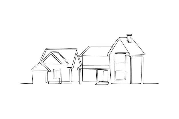 Vetor desenho de uma única linha edifícios residenciais no conceito de propriedade de arquitetura residencial suburbana ilustração em vetor gráfico de desenho de linha contínua