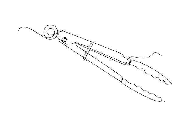 Desenho de uma única linha pinças fritas conceito de utensílio de cozinha desenho de desenho de linha contínua ilustração em vetor gráfico