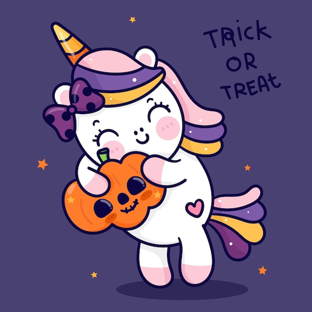 Desenho de unicórnio fofo abraço halloween abóbora jack o lanterna animal kawaii