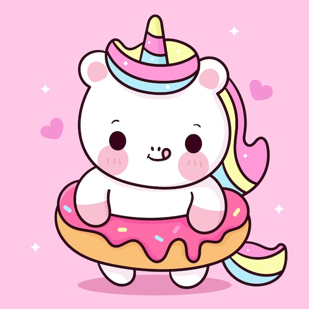 Desenho de unicórnio fofo com doce sobremesa kawaii animal