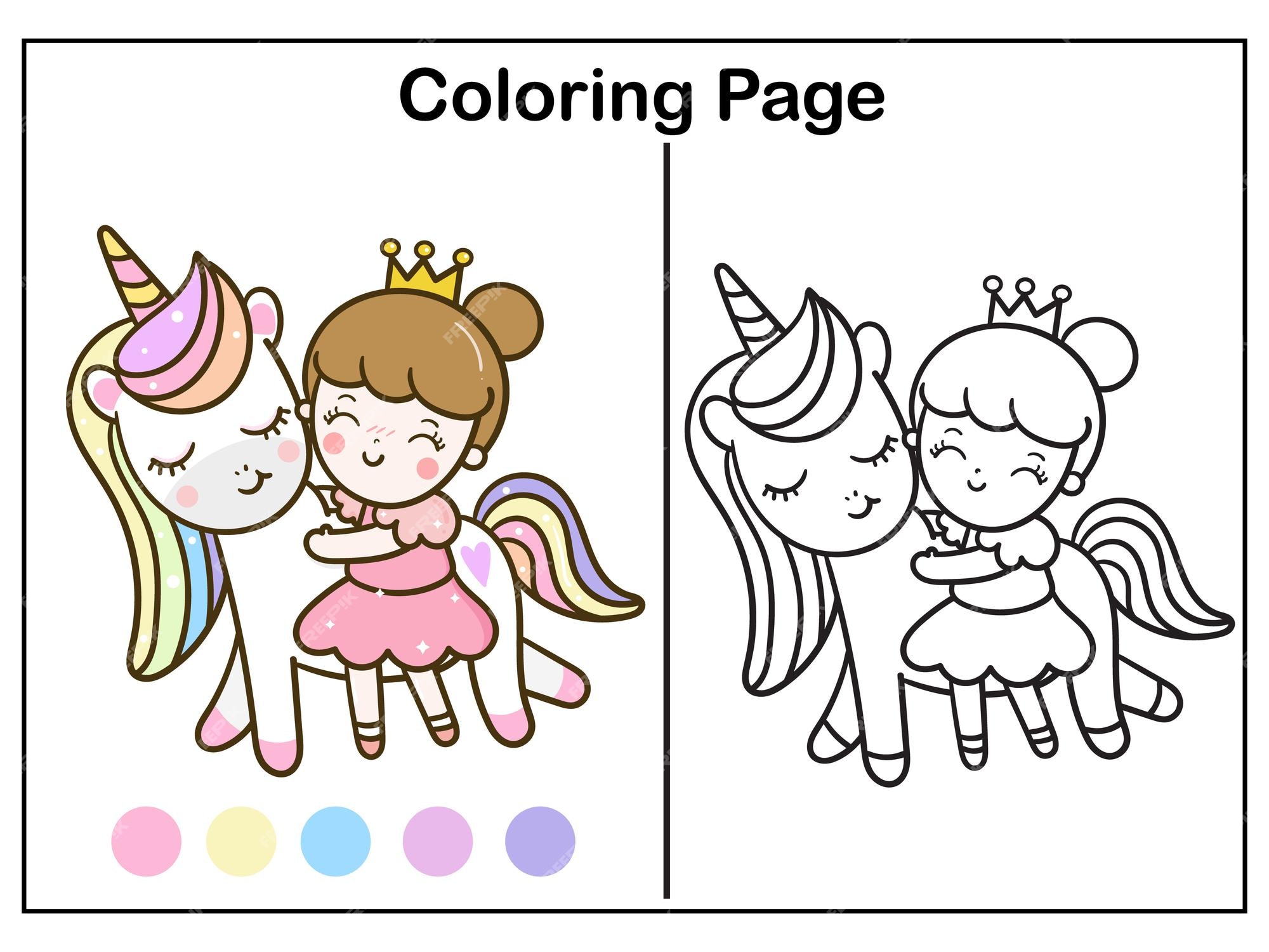 Desenho de unicórnio para colorir e ilustração de planilha de bolo