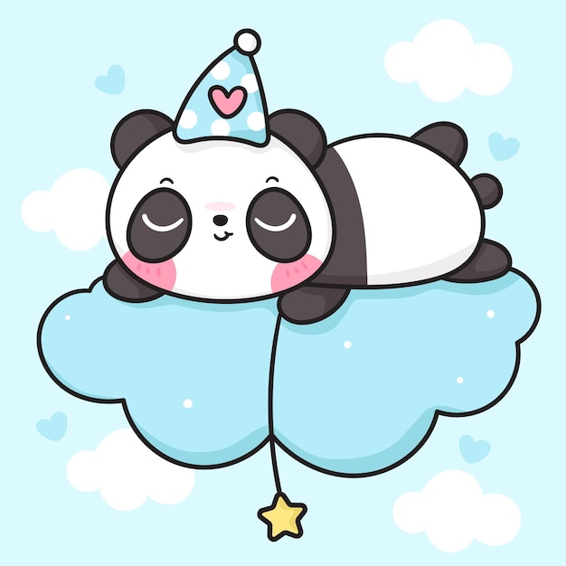 Desenho de urso panda fofo dormindo na nuvem pegando estrela kawaii animal