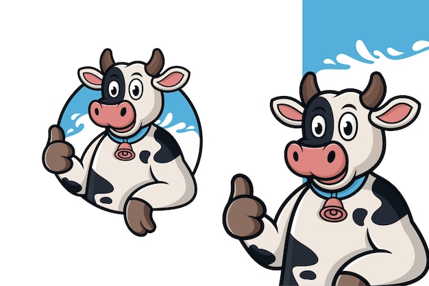 Desenho de vaca com ilustração do logotipo de polegar para cima