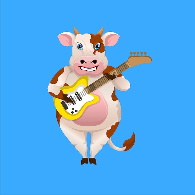 Desenho de vaca tocando guitarra elétrica