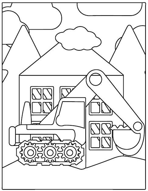 Desenho de veículos de construção para colorir para crianças