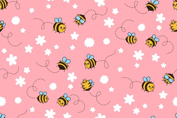 Vetor desenho de verão prado retrô sem costura padrão bee kids ornamento honeybee inseto personagem rostos engraçados