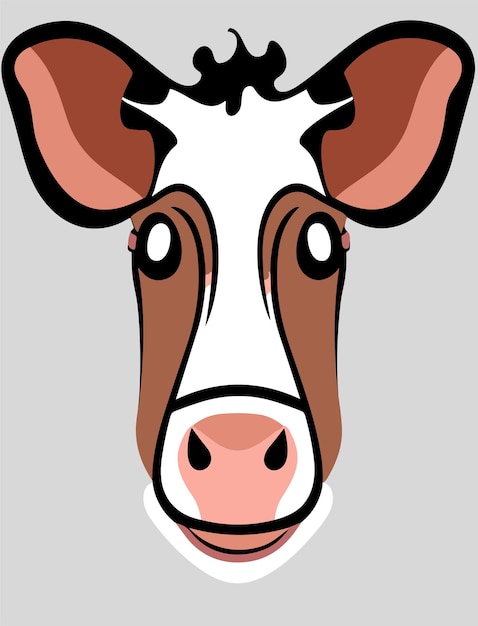 Desenho de vetor 2D de cara de vaca de desenho animado